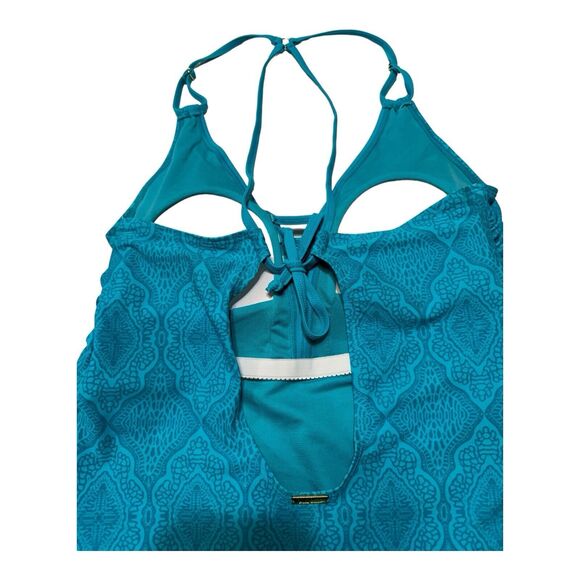 NEW - Nicole Miller Multi Teal Beach‎ Boho 1 piece double strap Swimsuit Size 10 - Picture 4 of 10
